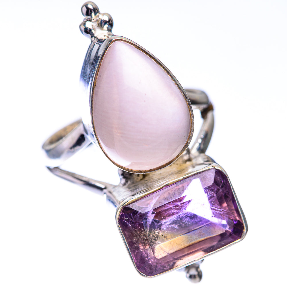Rose Quartz, Amethyst Ring Size 6.5 (925 Sterling Silver) R140701