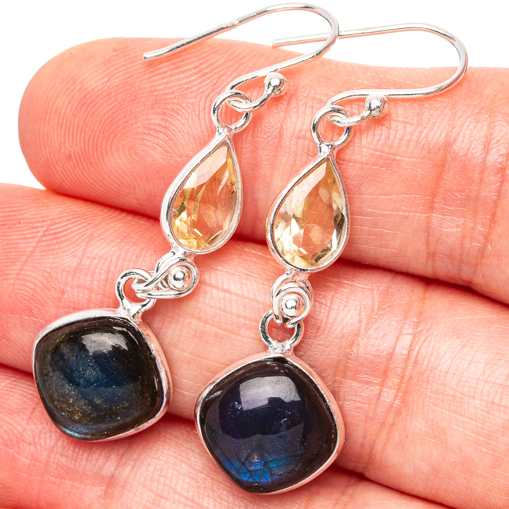 Labradorite, Citrine Earrings 1 3/4" (.925 Sterling Silver)