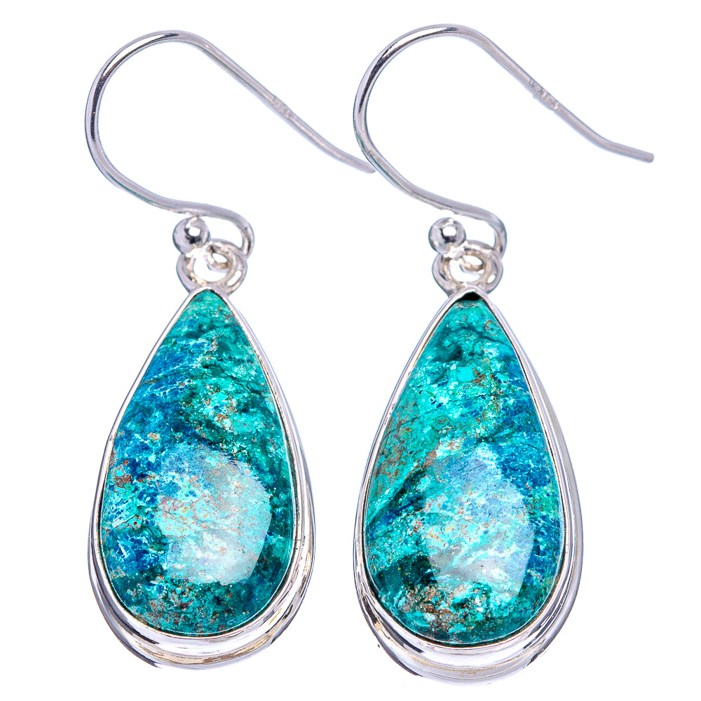 Chrysocolla Earrings 1 3/8" (.925 Sterling Silver)