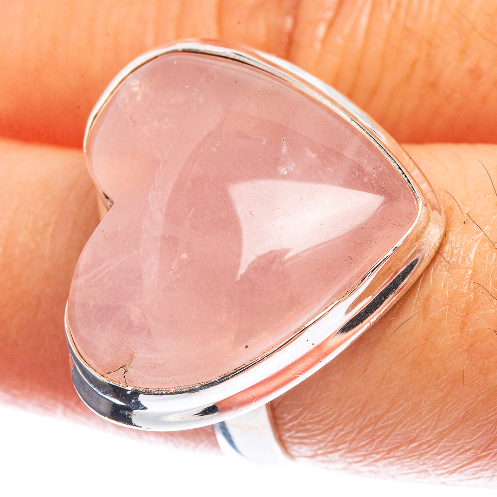 Large Rose Quartz 925 Sterling Silver Ring Size 7.25