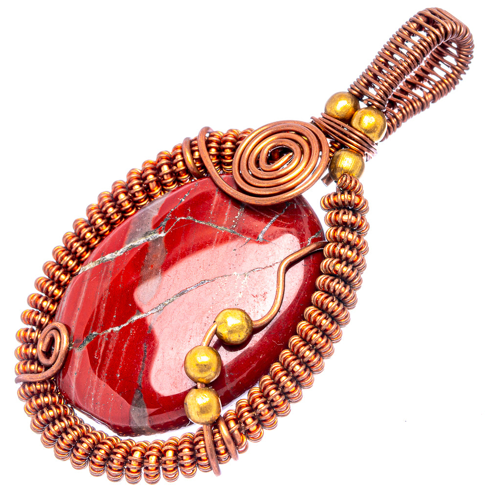 Red Jasper Wire Wrap Pendant 2 5/8" (Oxidized Copper)