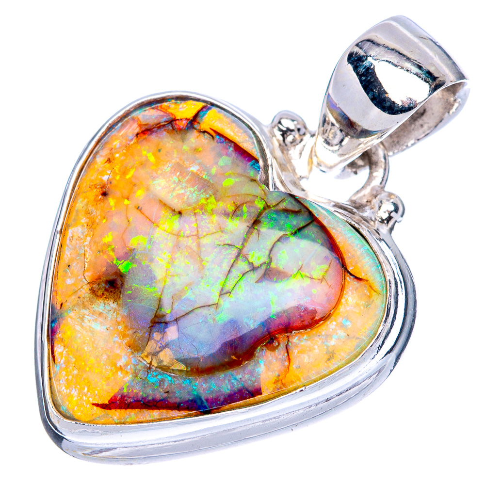 Rare Sterling Opal Heart Pendant 1 1/8" (925 Sterling Silver) P41607