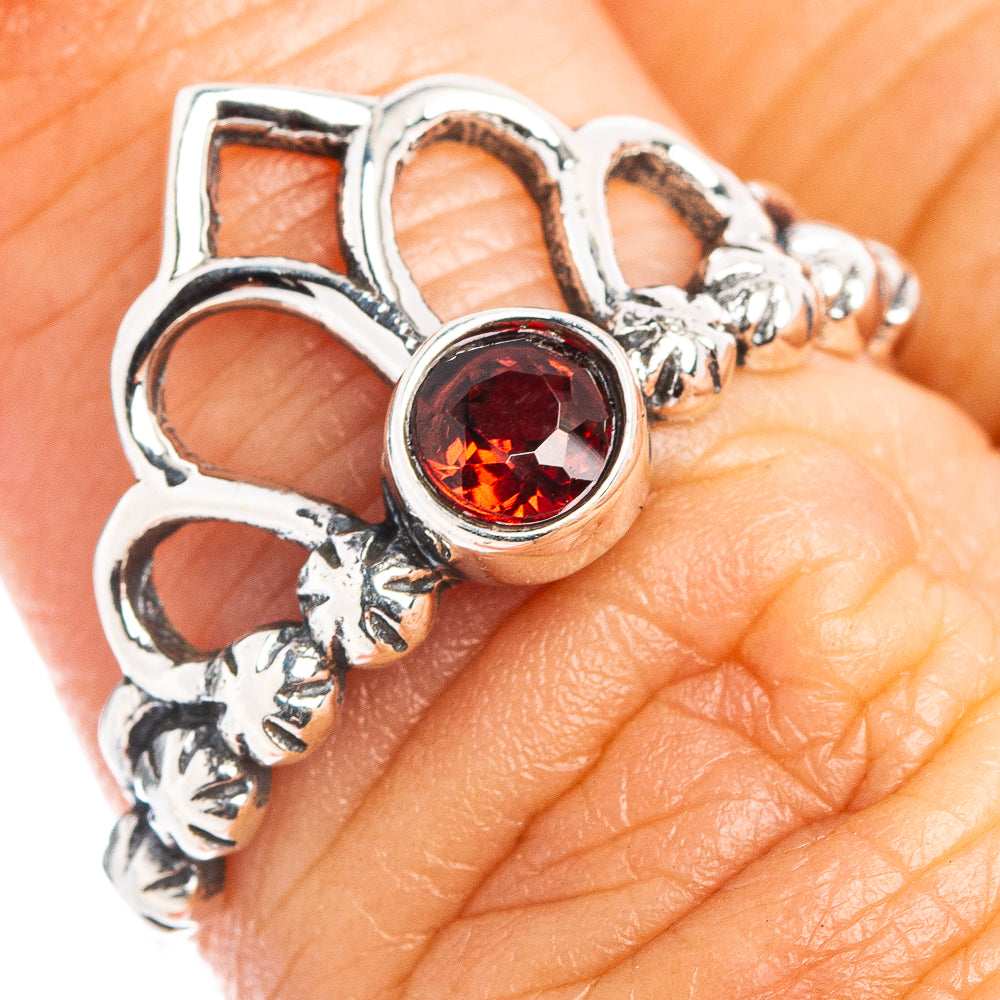 Garnet Crown Dainty Ring Size 6.75 (.925 Sterling Silver)