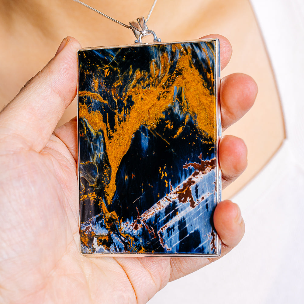Gigantic Pietersite Pendant 4" (.925 Sterling Silver)