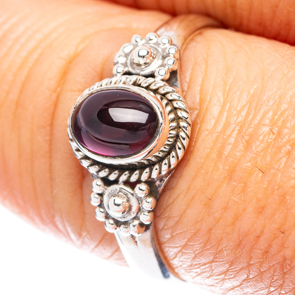 Garnet Dainty Ring Size 7.75 (925 Sterling Silver) R6001