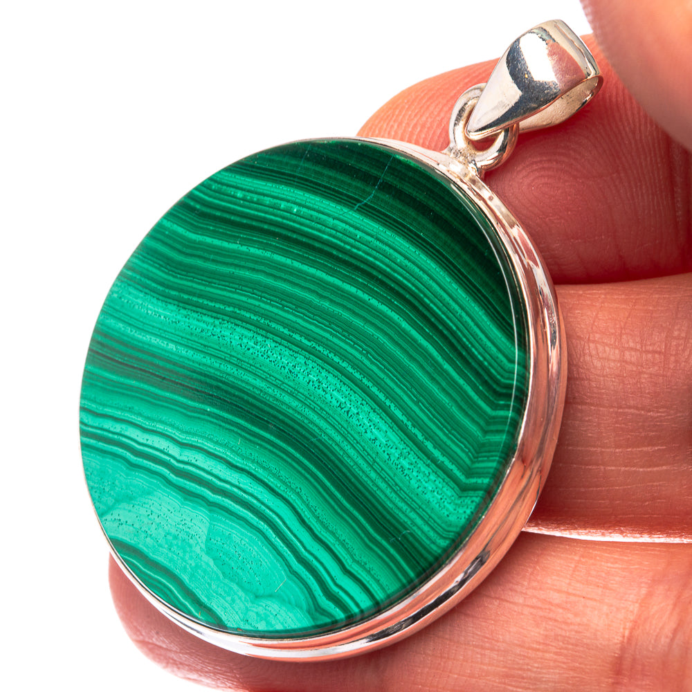 Malachite Coin 925 Sterling Silver Pendant 1 3/4" (925 Sterling Silver) PD38648
