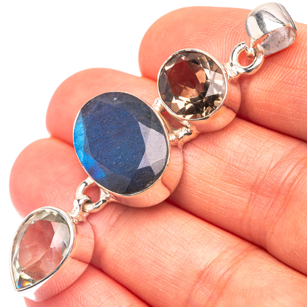 Labradorite, White Quartz, Smoky Quartz 925 Sterling Silver Pendant 2 1/8" (925 Sterling Silver) PD38678