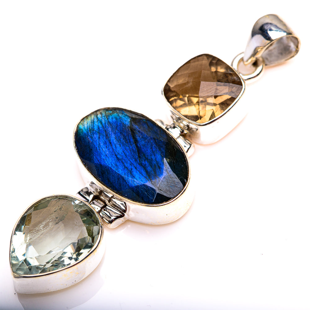 Labradorite, Green Amethyst, Smoky Quartz Pendant 2 1/4" (925 Sterling Silver) PD38575