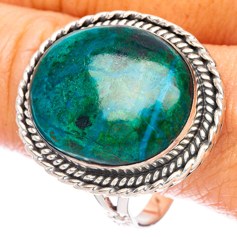 Large Chrysocolla Ring Size 13.25 (925 Sterling Silver) R7167
