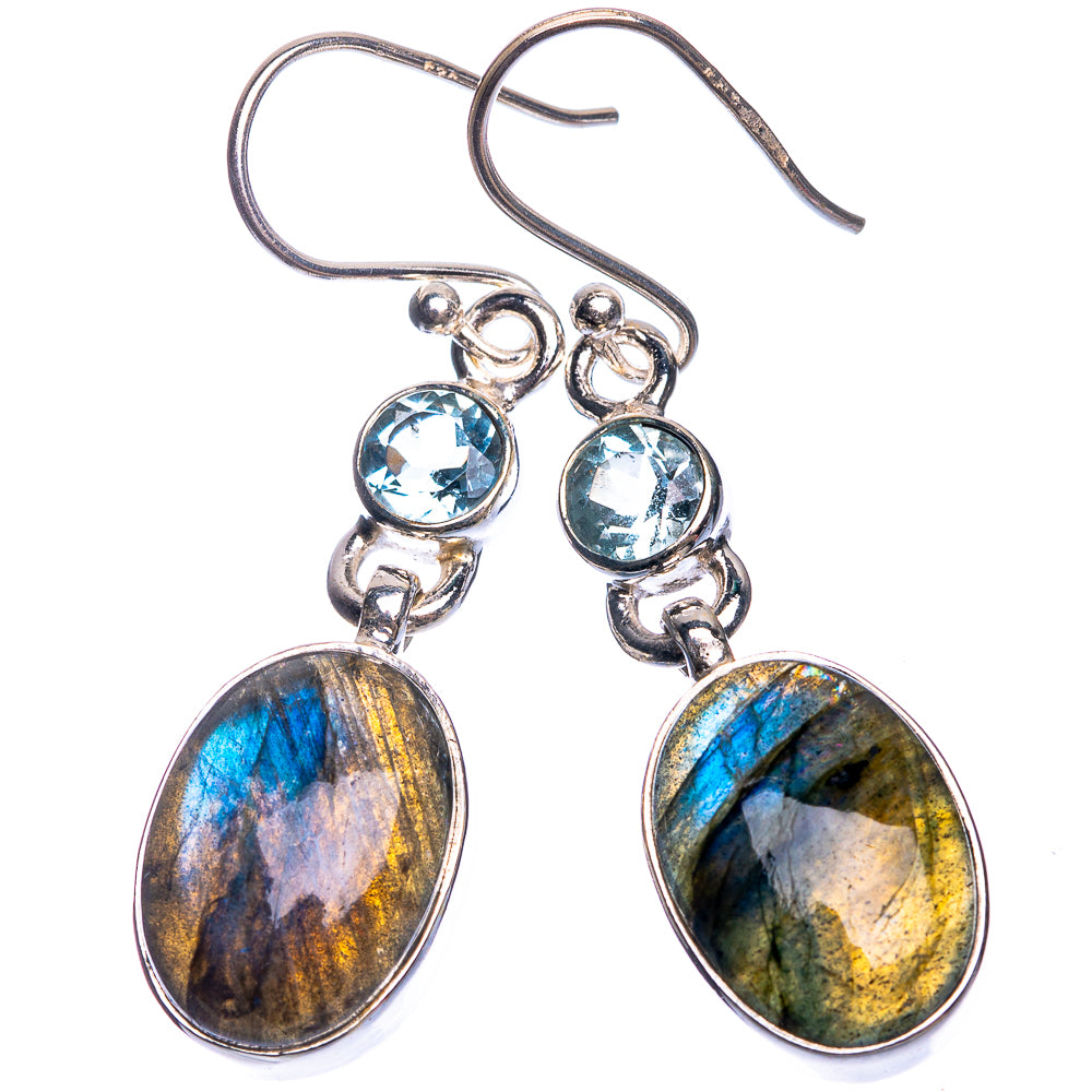 Labradorite, Blue Topaz Earrings 1 5/8" (925 Sterling Silver) E432681