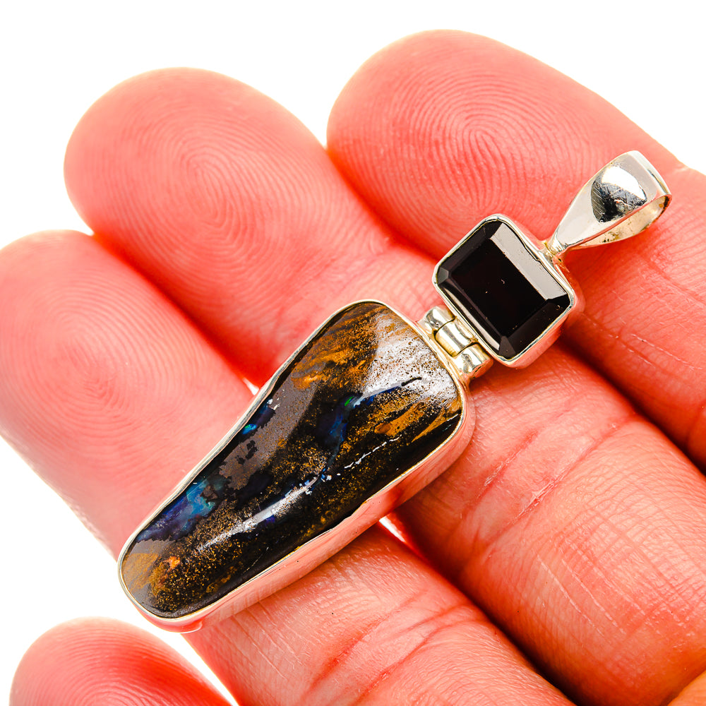Boulder Opal, Black Onyx Pendant 2" (925 Sterling Silver) PD38248