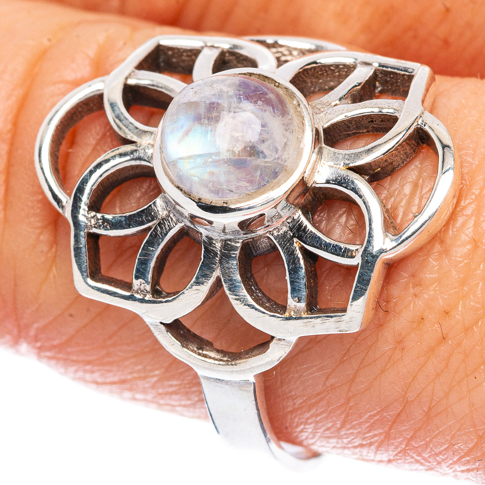 Rainbow Moonstone Flower Ring Size 9.75 (925 Sterling Silver) R2897
