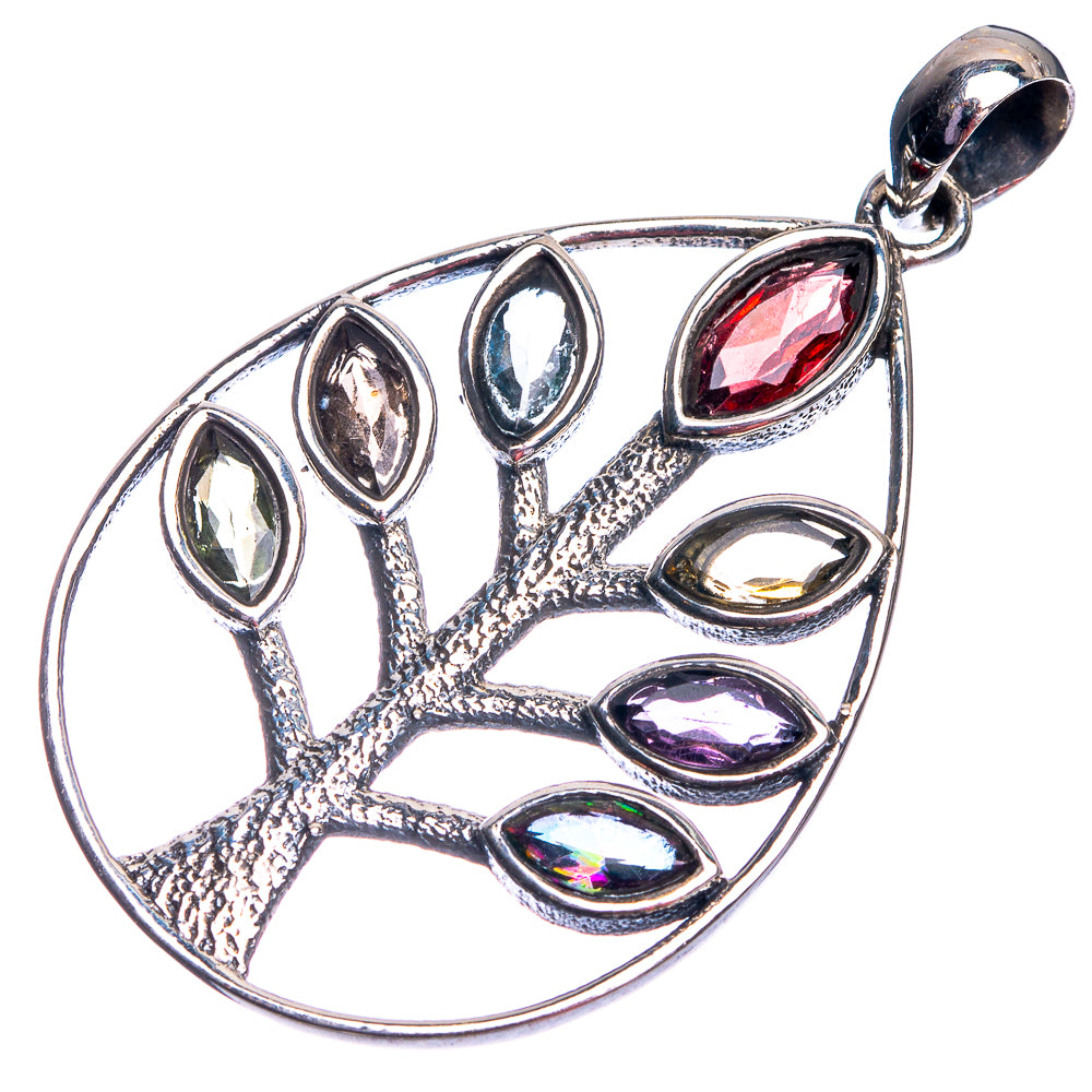 Garnet, Blue Topaz, Amethyst, Mystic Topaz Dainty Pendant 1 5/8" (925 Sterling Silver) P39133