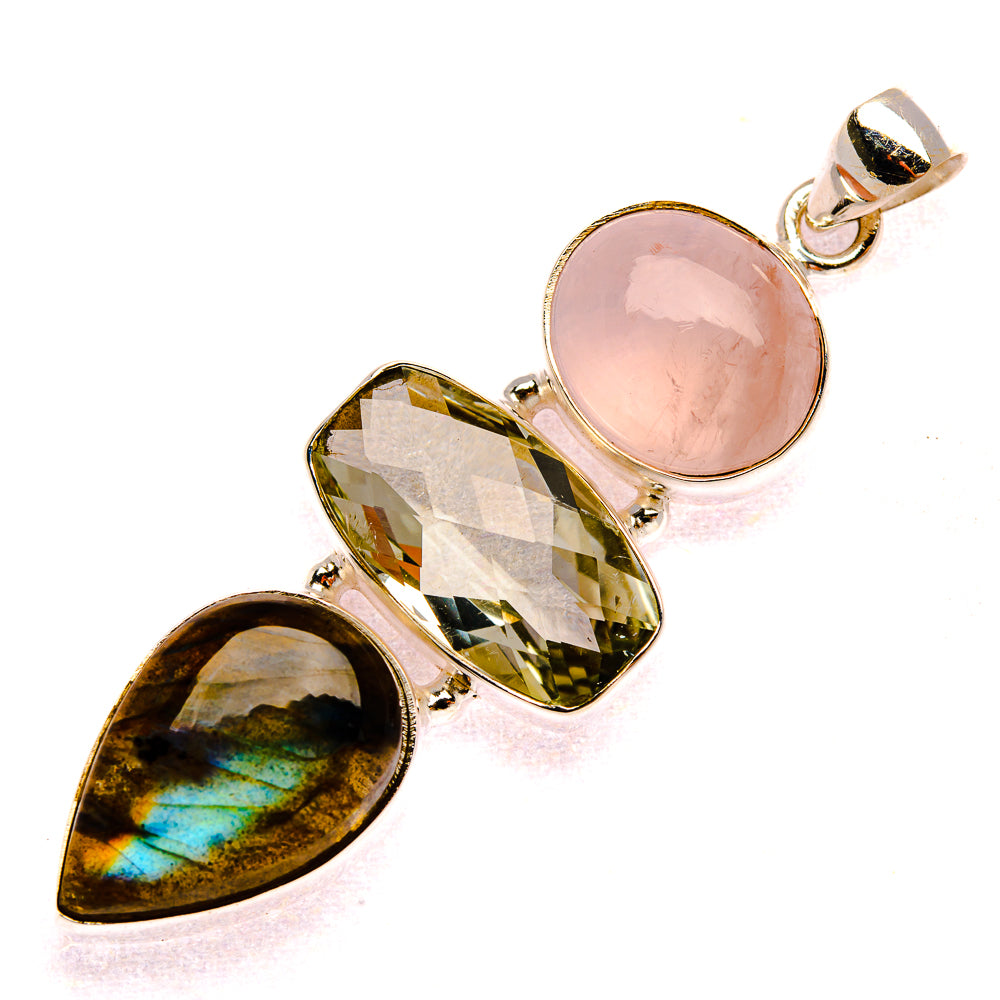 Labradorite, Green Amethyst, Rose Quartz Pendant 2 1/4" (925 Sterling Silver) PD37930
