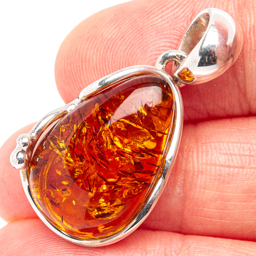 Baltic Amber Pendant 1 1/4" (.925 Sterling Silver)