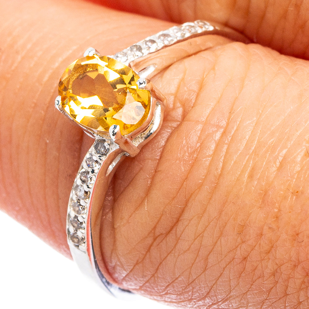 Value Faceted Citrine, Cubic Zirconia Ring Size 8 (.925 Sterling Silver)