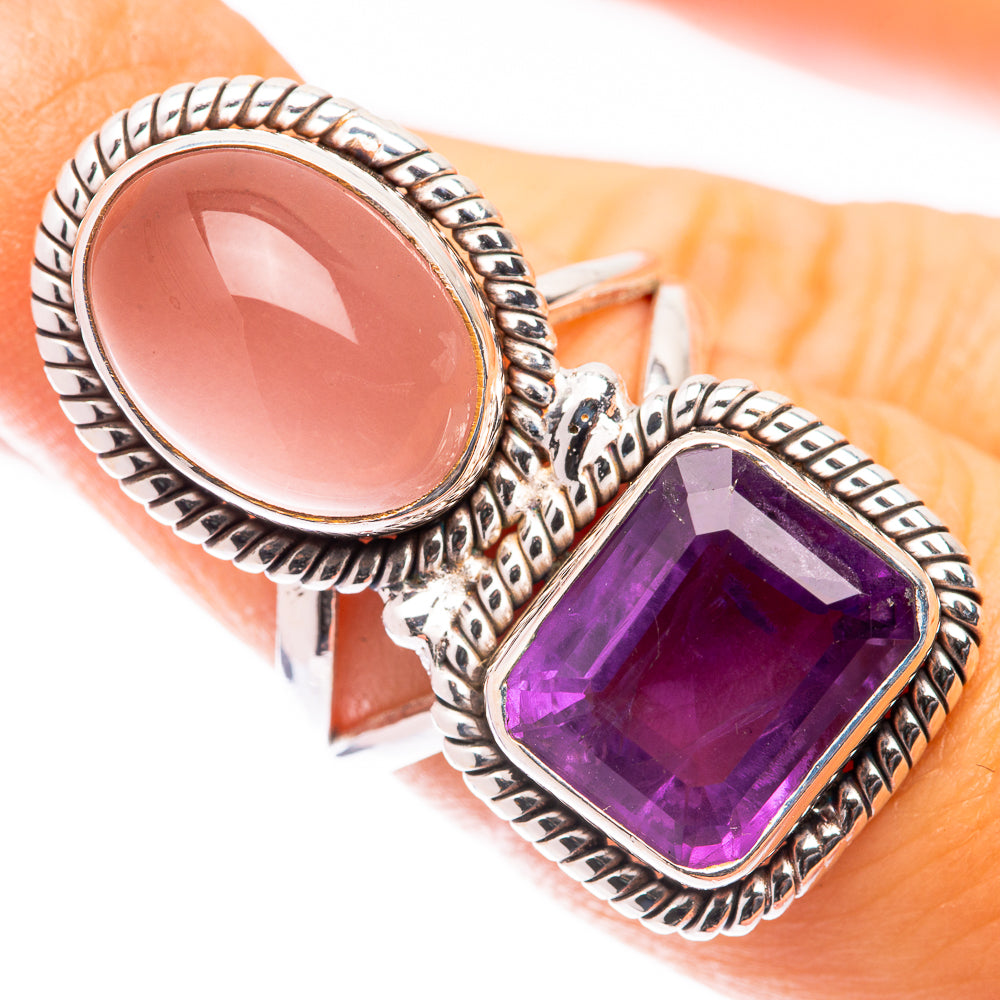 Large Rose Quartz, Amethyst Ring Size 6 (925 Sterling Silver) R141069