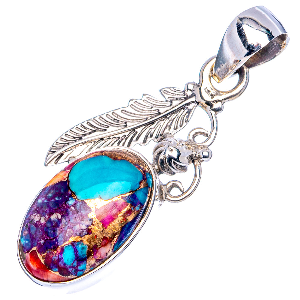 Pink Dahlia Mohave Turquoise Pendant 1 3/8" (.925 Sterling Silver)