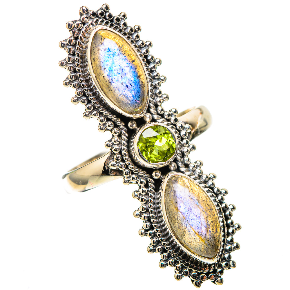 Large Labradorite, Peridot Ring Size 9 (925 Sterling Silver) RING138005