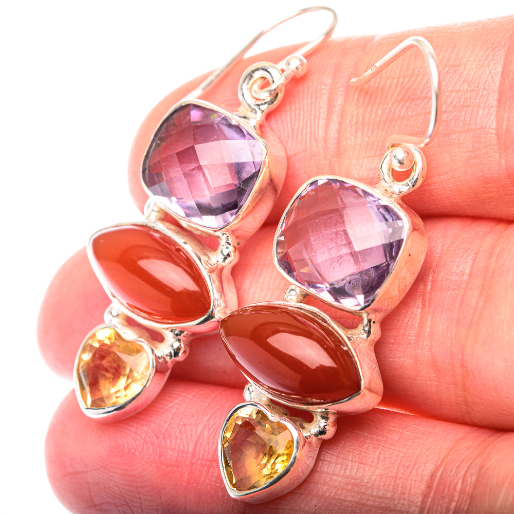 Carnelian, Amethyst, Citrine Earrings 1 5/8" (925 Sterling Silver) EARR432183