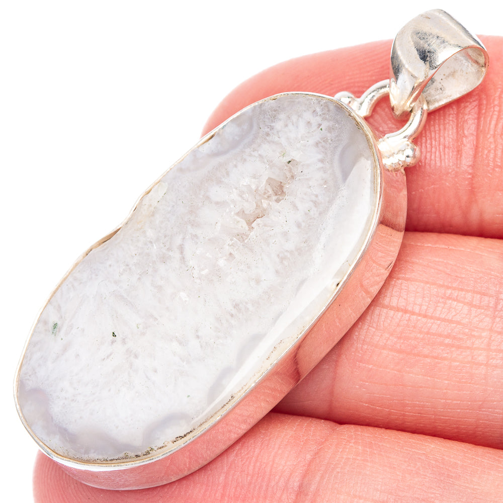 White Geode Slice Pendant 1 3/4" (925 Sterling Silver) P40601