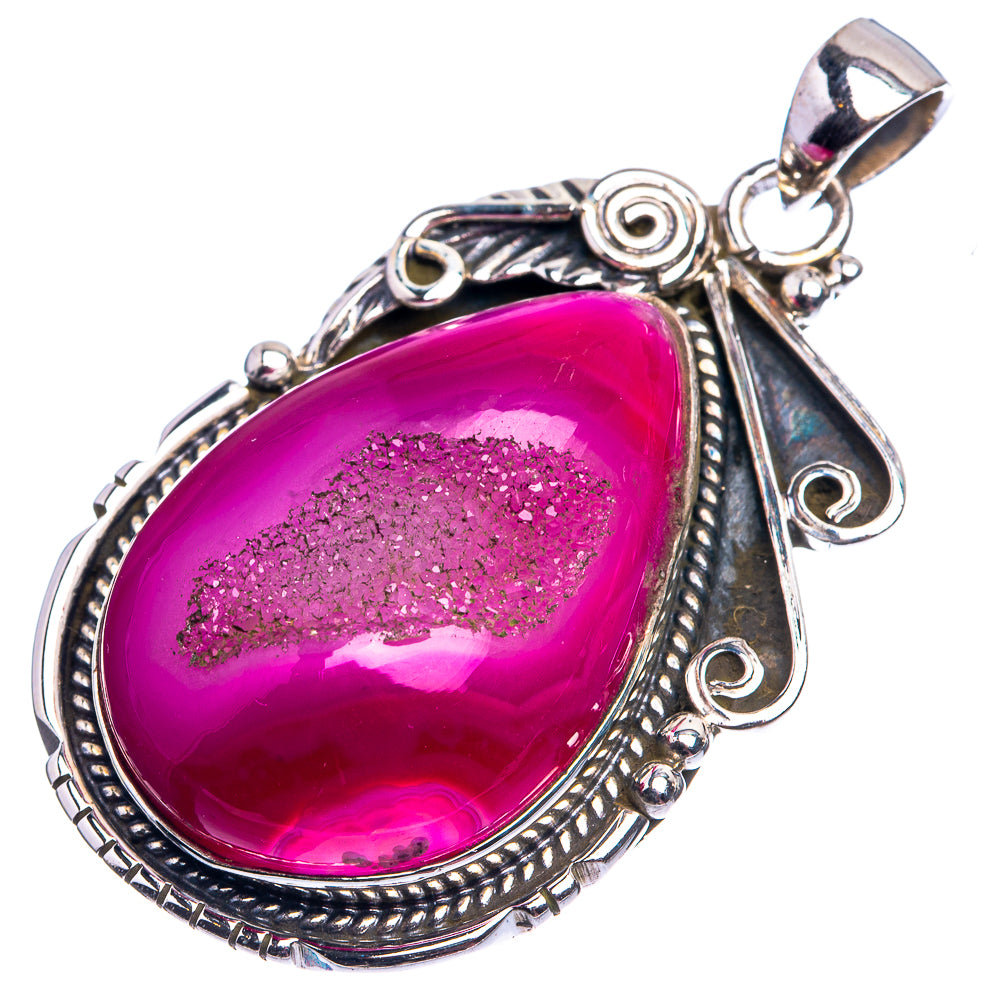 Pink Agate Druzy Pendant 1 7/8" (925 Sterling Silver) P38931