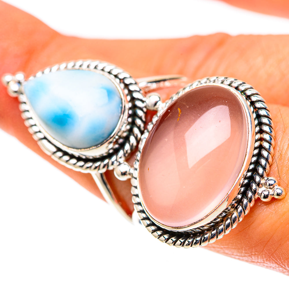 Large Rose Quartz, Larimar Ring Size 7.5 (925 Sterling Silver) RING138626