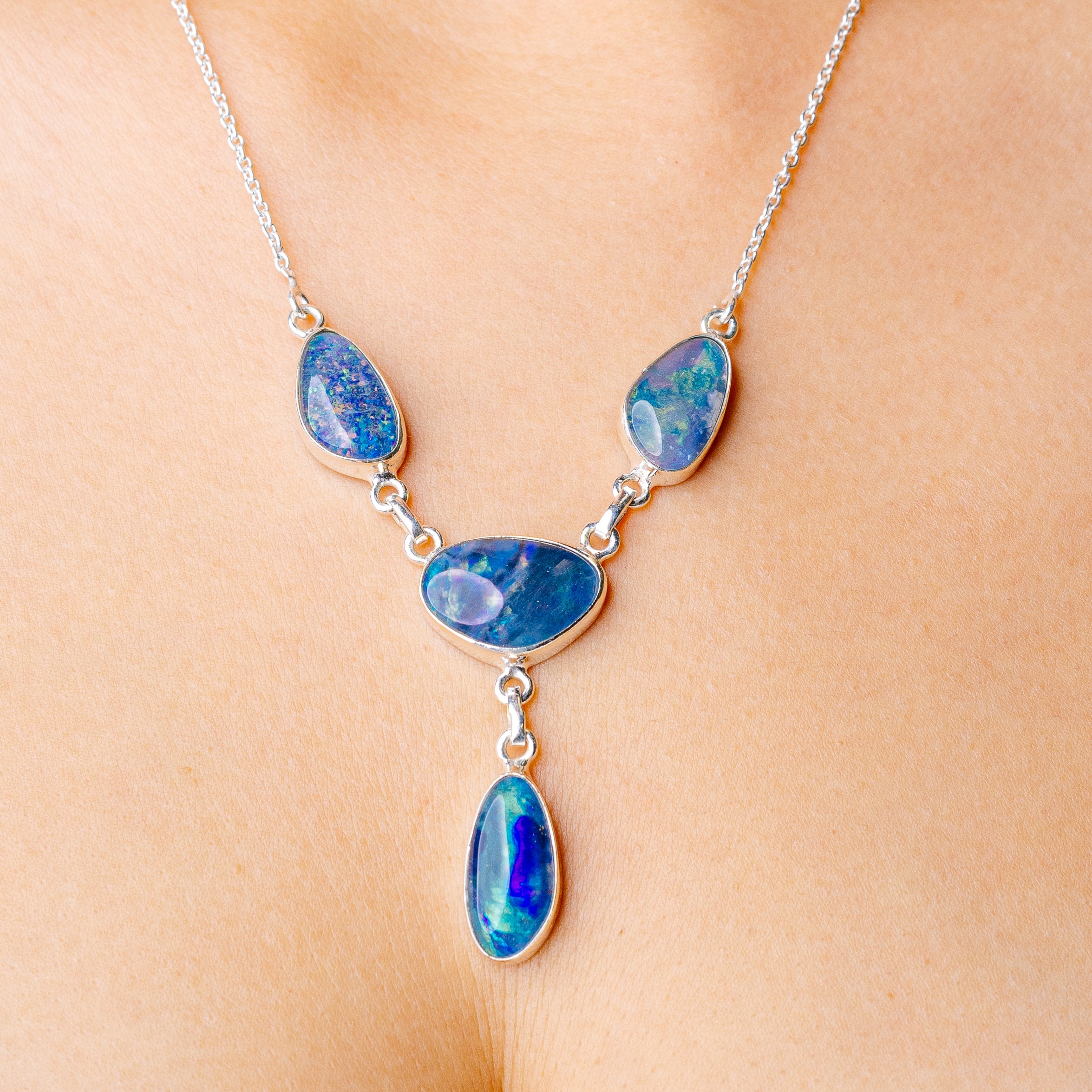 Triplet Opal Necklace 19 1/8 To 20 7/8" (925 Sterling Silver) N90273