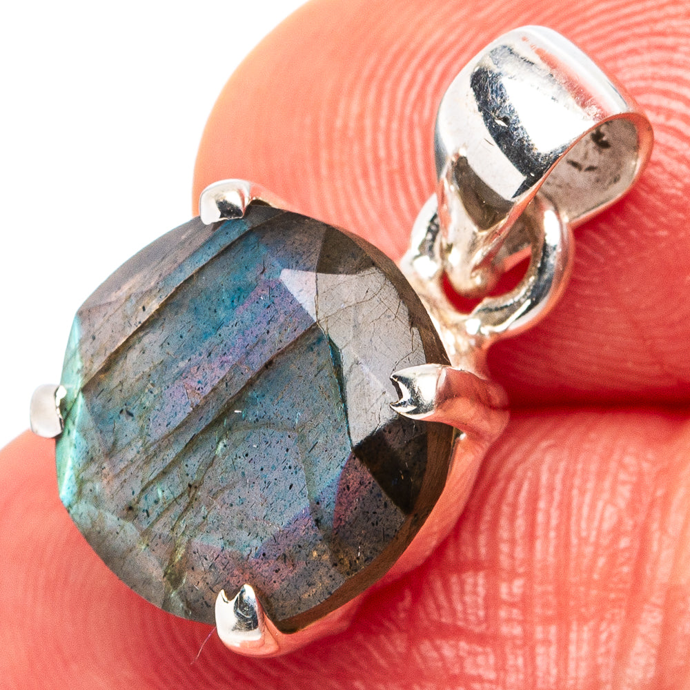 Faceted Labradorite Dainty Pendant 3/4" (.925 Sterling Silver)