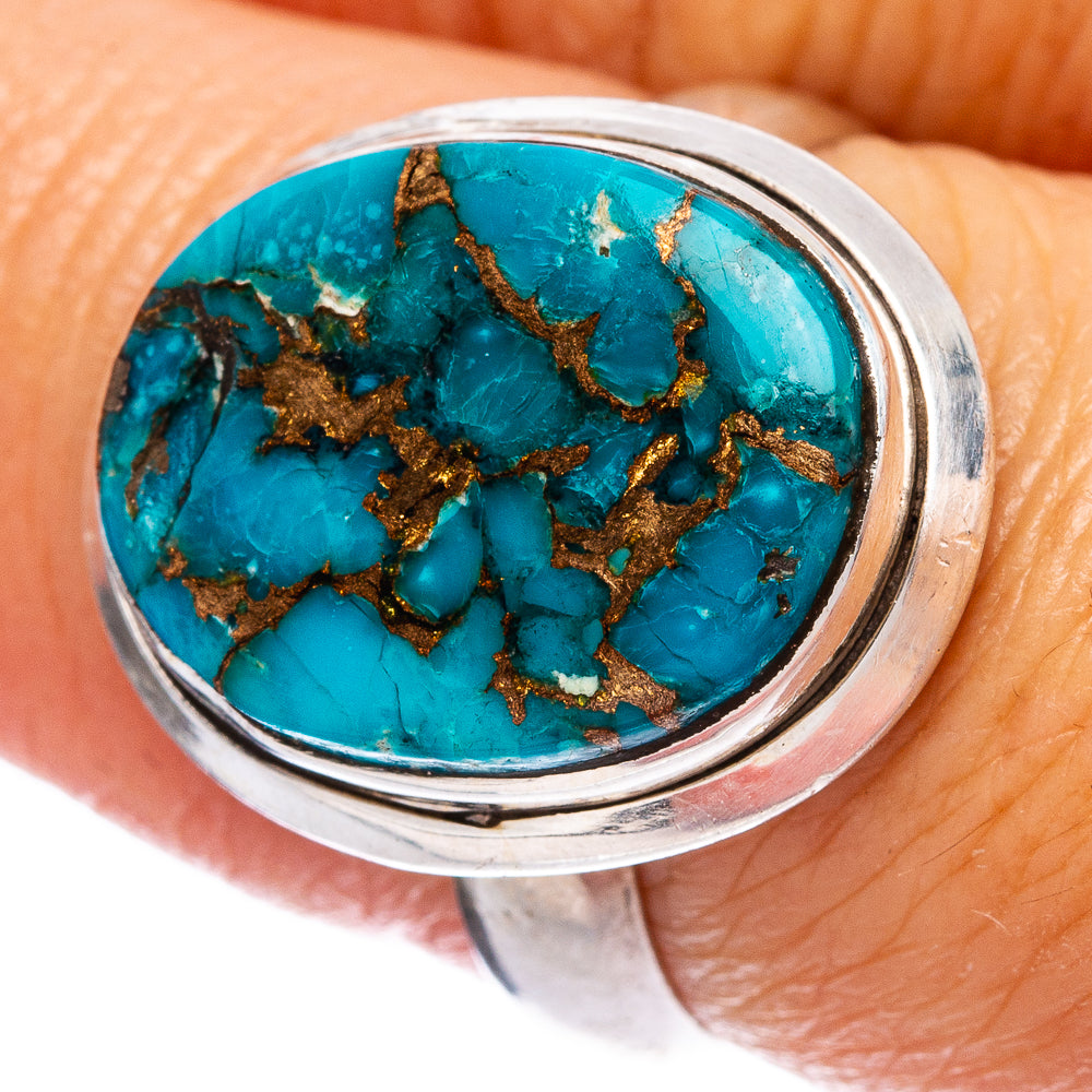 Blue Copper Composite Turquoise Ring Size 7.25 (925 Sterling Silver) R146532