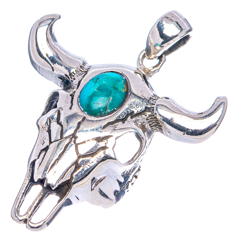Mohave Turquoise Cow Skull Pendant 1 1/4" (.925 Sterling Silver)