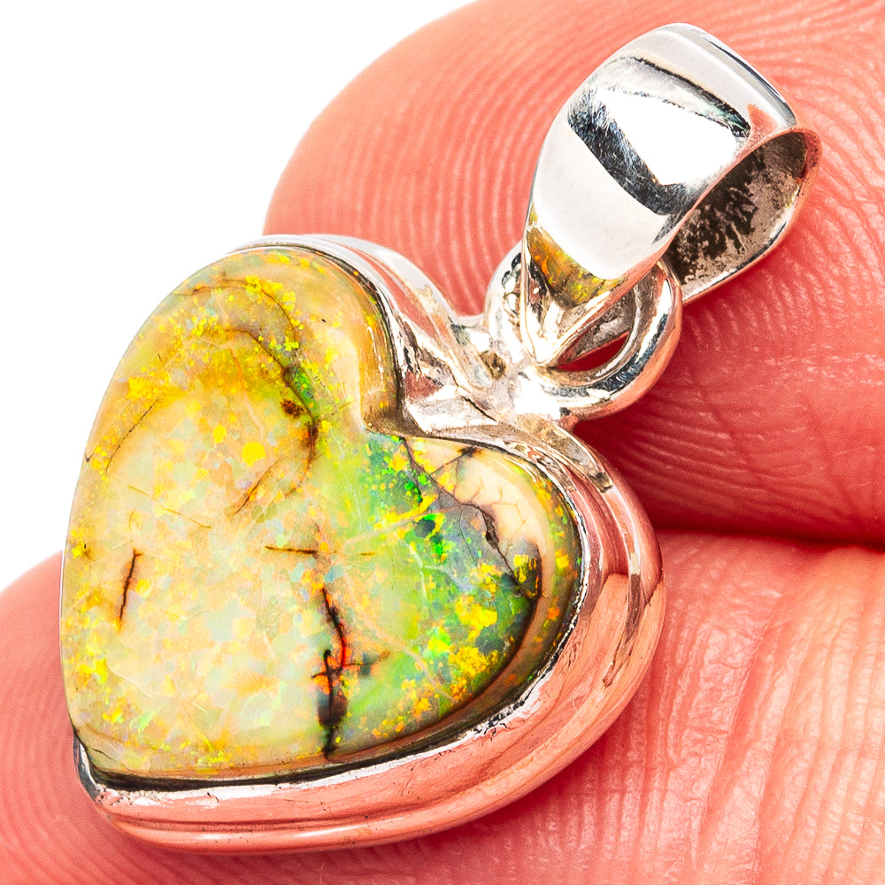 Rare Sterling Opal Heart Pendant 1" (.925 Sterling Silver)