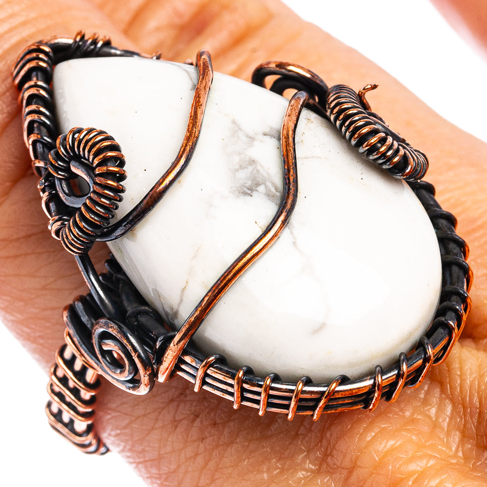 Howlite Wire Wrap Ring Size 8.75 (Oxidized Copper)