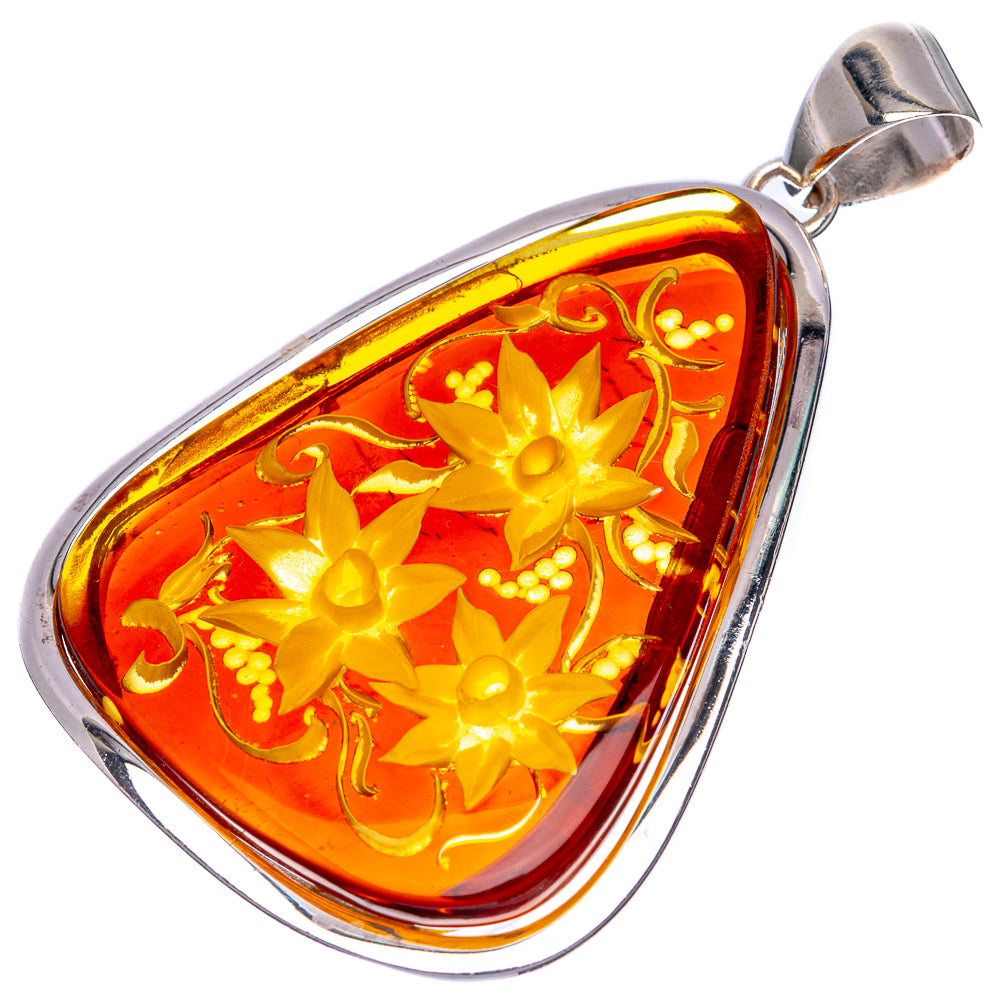 Anasilvercos Baltic Amber Cameo Pendant 2 1/2" (925 Sterlnig Silver)