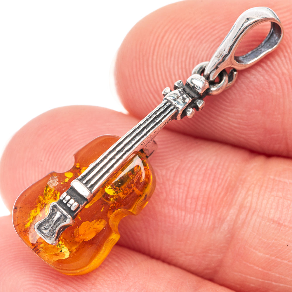Baltic Amber Violin Dainty Pendant 1 1/4" (925 Sterling Silver) P39932