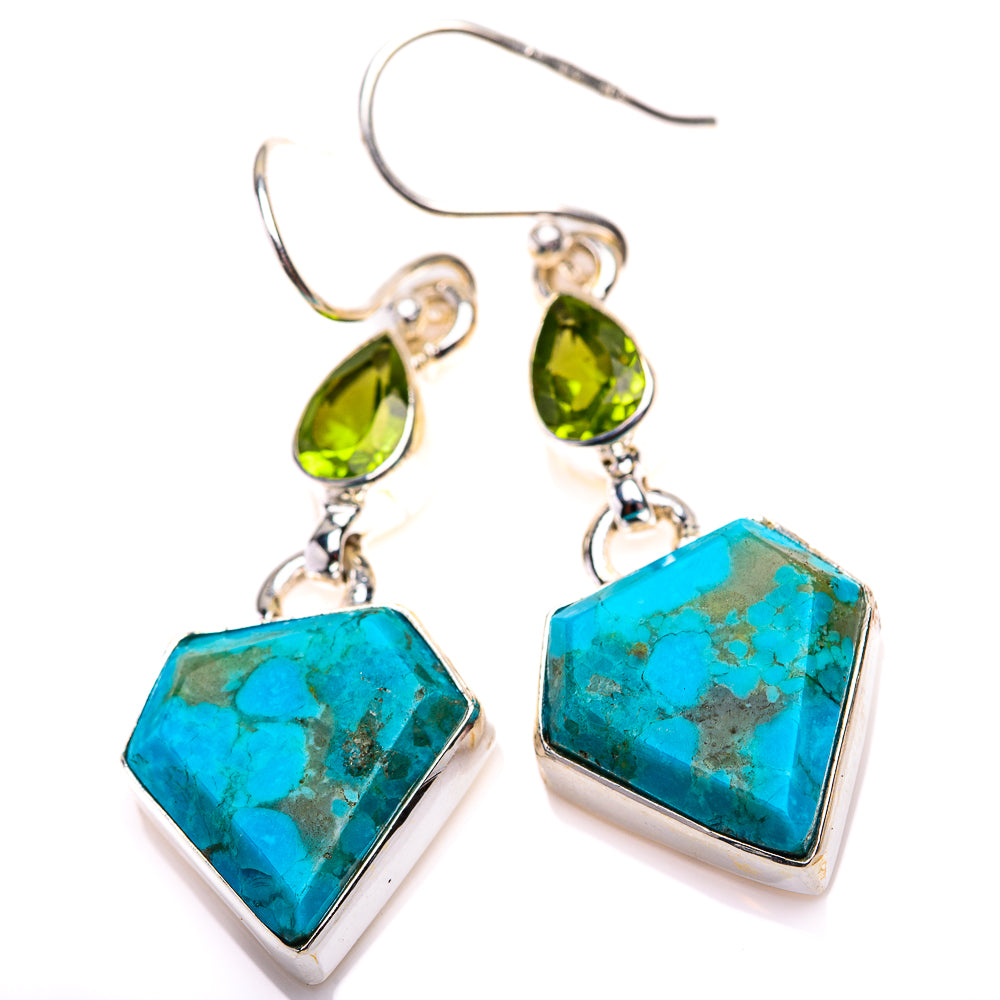 Chrysocolla, Peridot Earrings 1 3/4" (925 Sterling Silver) EARR432199