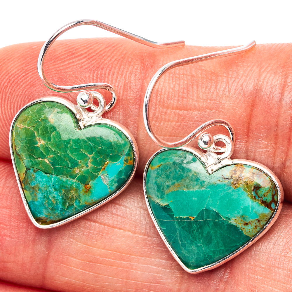 Mohave Turquoise Heart Earrings 1 1/8" (.925 Sterling Silver)