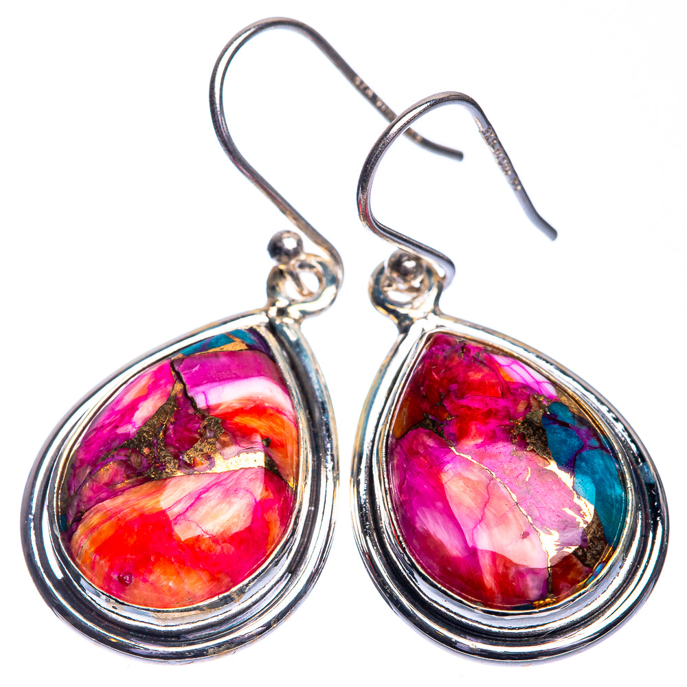 Kingman Pink Dahlia Turquoise Earrings 1 3/8" (925 Sterling Silver) E432776