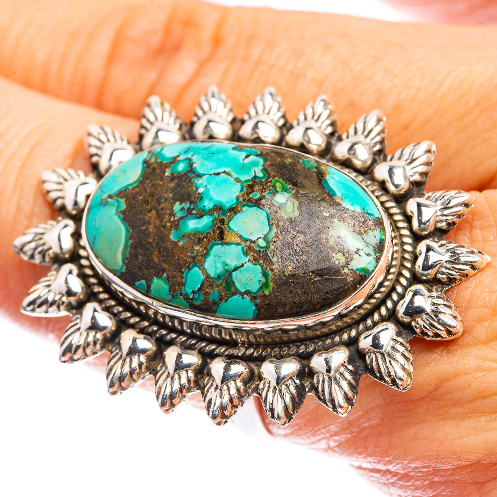 Huge Tibetan Turquoise Ring Size 9 (925 Sterling Silver) R143173