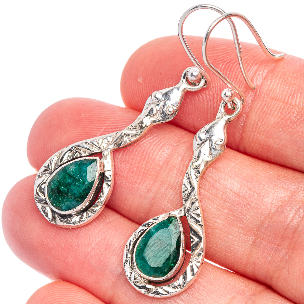 Emerald Snake Earrings 1 3/4" (925 Sterling Silver) E433452