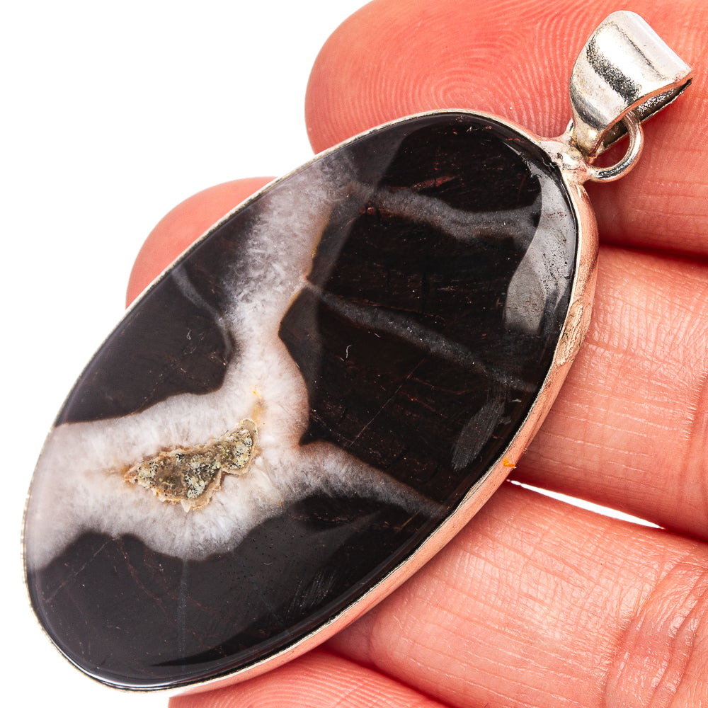Black Banded Agate Pendant 2 1/8" (Silver Plated)