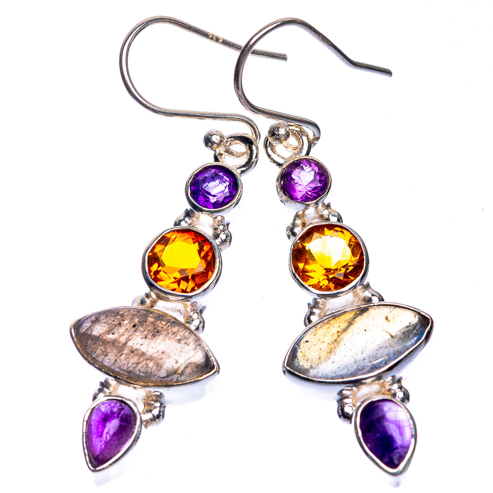 Labradorite, Amethyst, Citrine Earrings 1 3/4" (925 Sterling Silver) E432652