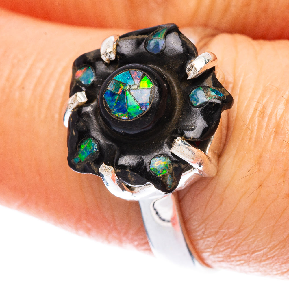 Black Onyx Opal Flower 925 Sterling Silver Ring Size 8 Ana Co R2450