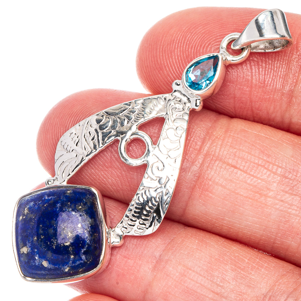 Premium Sodalite, Blue Topaz Pendant 1 7/8" (925 Sterling Silver) P41156