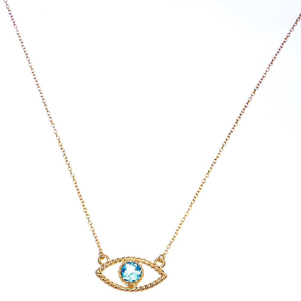 Gold Plated Blue Topaz Eye Necklace 17 7/8" (925 Sterling Silver) N90082