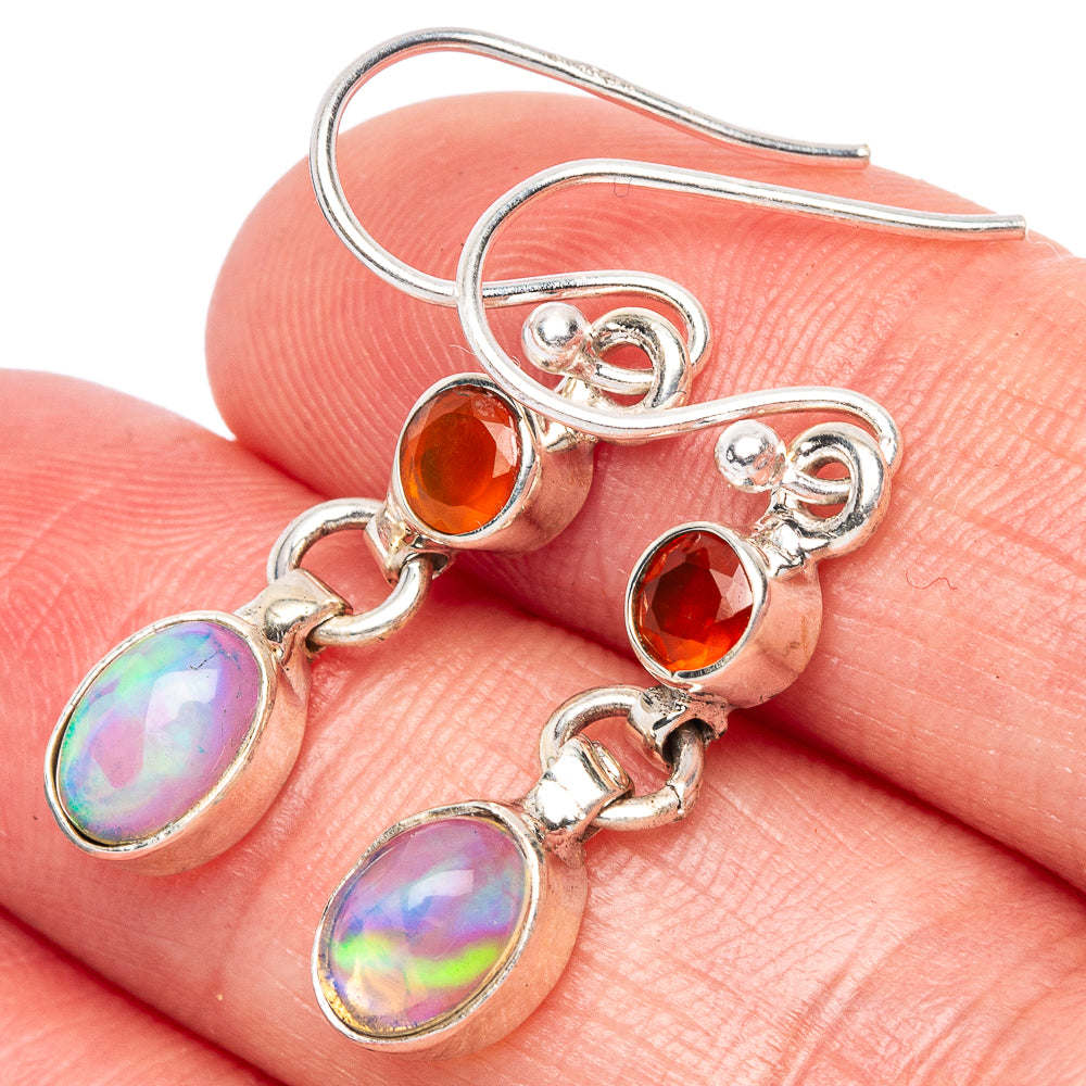 Rare Ethiopian Opal, Carnelian Earrings 1 1/4" (925 Sterling Silver) E1642