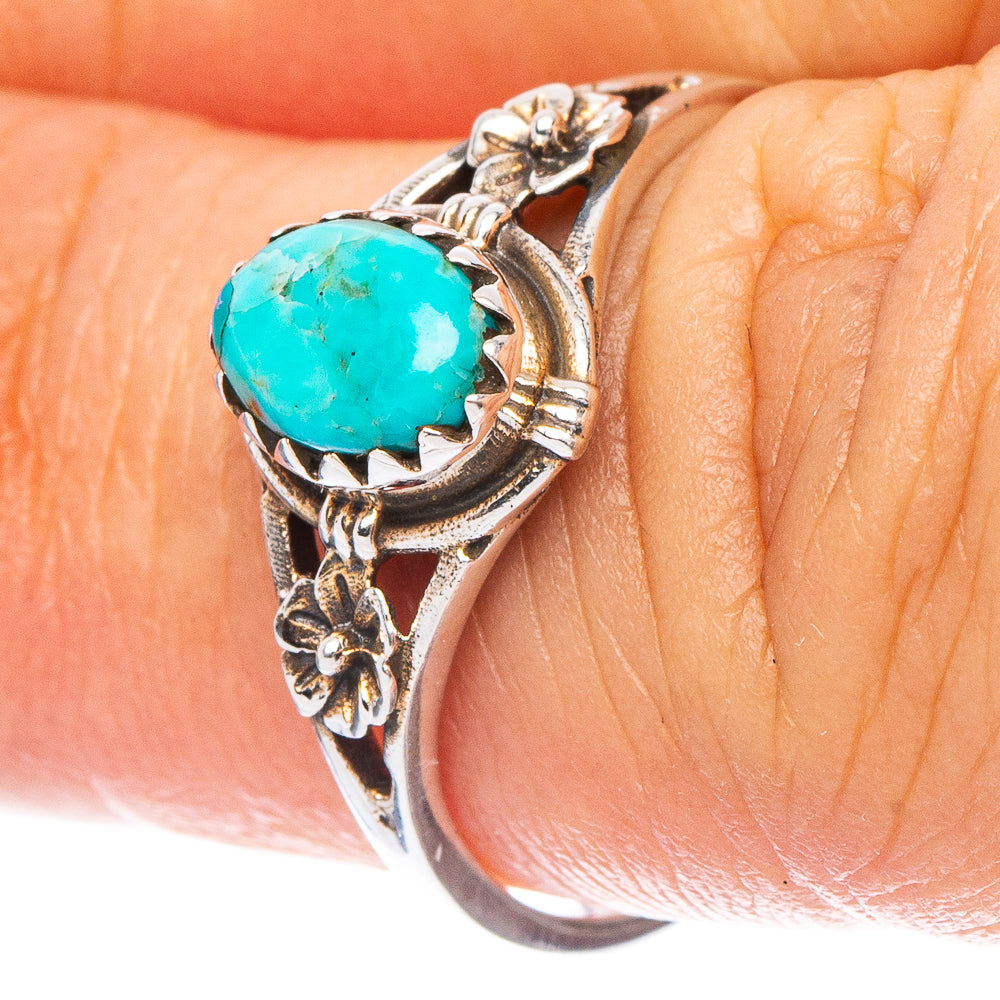 Value Arizona Turquoise Flower Ring Size 6.75 (925 Sterling Silver) R7302