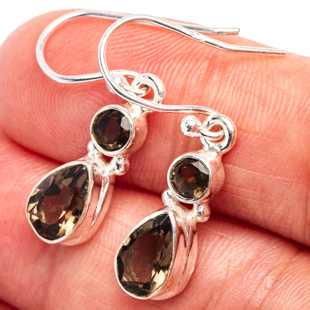 Smoky Quartz Earrings 1 1/8" (.925 Sterling Silver)
