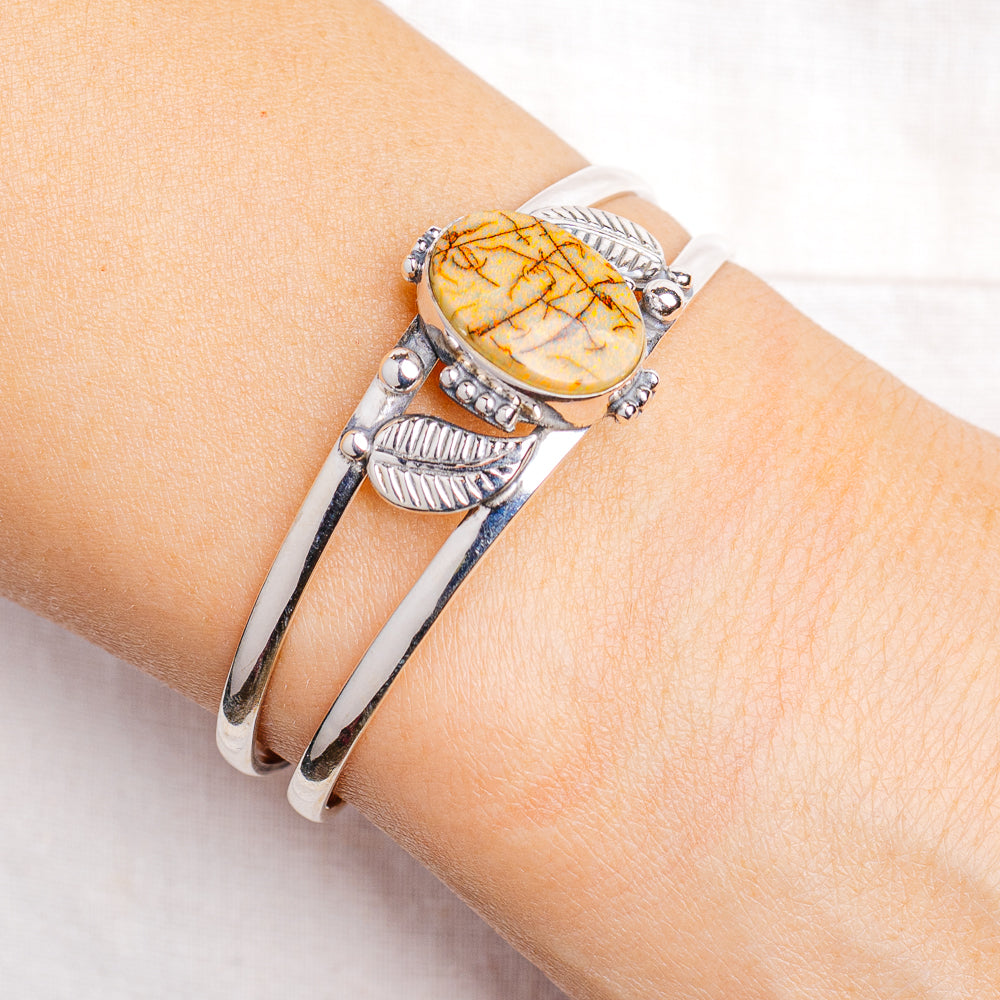 Sterling Opal Cuff Bracelet Adjustable (.925 Sterling Silver)