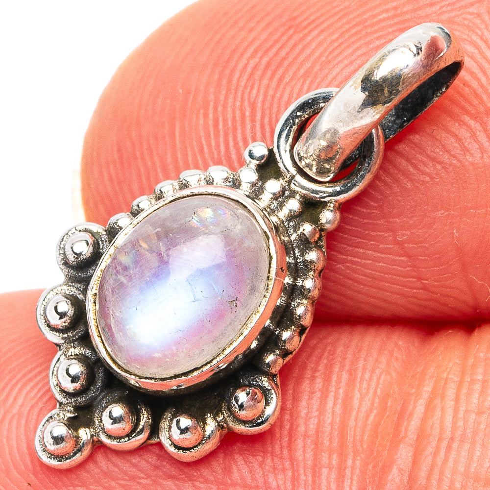Rainbow Moonstone Dainty Pendant 1" (.925 Sterling Silver)